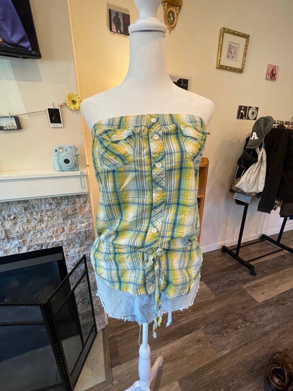 red canyon strapless plaid vintage top